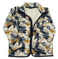 Smetanovo-šedo-tmavomodrá army huňatá zateplená propínací mikina Kids