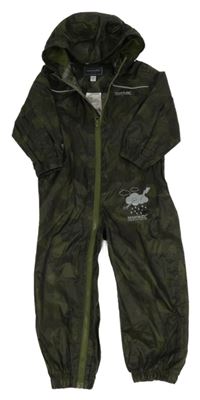 Khaki army šusťáková nepromokavá funkční kombinéza s kapucí Regatta