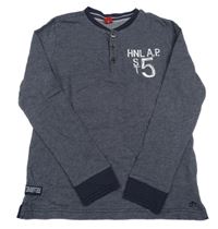 Tmavomodro-bílé vzorované triko s číslem a knoflíky S. Oliver