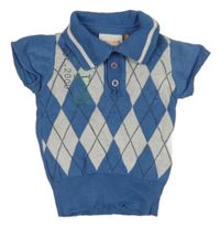 Modro-světlešedé kárované pletené polo tričko s nápisem Noppies