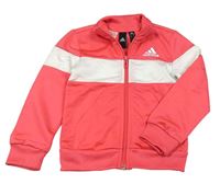 Lososovo-bílá sportovní propínací mikina s logem Adidas