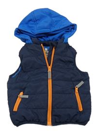 Tmavomodro-modrá šusťáková zateplená vesta s kapucí Topomini