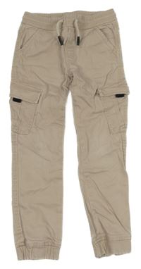 Béžové plátěné cargo cuff kalhoty Dopodopo