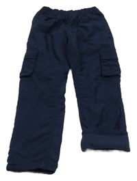 Tmavomodré šusťákové zateplené cargo kalhoty Topolino