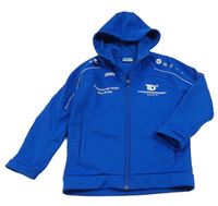 Safírová sportovní propínací mikina s potiskem a kapucí Jako