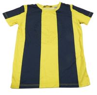 Hořčicovo-tmavomodré pruhované tričko s 3D obrázkem