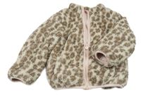 Béžovo-hnědá chlupatá podšitá bunda s leopardím vzorem F&F