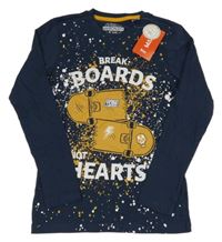 Nové - Tmavomodré skvrnité triko se skateboardem