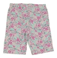 Bílo-růžovo-tyrkysové květované elastické kraťasy Kiki&Koko