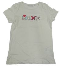 Smetanové tričko s nápisem s flitry Mexx