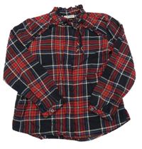 Černo-červeno-modrá kostkovaná halenka s volánky Next