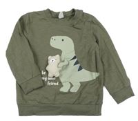 Khaki lehká mikina s dinosaurem a medvědem Topomini