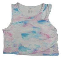 Bílo-růžovo-modrý batikovaný sportovní crop top s průstřihem C&A