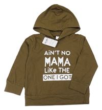 Nové - Khaki lehká mikina s nápisem a kapucí