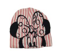 Růžovo-bílá pruhovaná pletená čepice s Minnie 