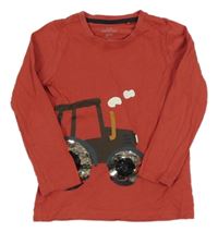 Cihlové triko s traktorem 