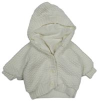 Bílý vzorovaný zateplený propínací svetr s kapucí Matalan