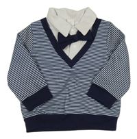 Tmavomodro-bílá pruhovaná lehká mikina s motýlkem SHEIN