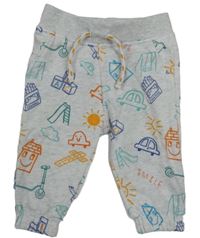 Šedé melírované tepláky s barevnými obrázky Primark