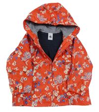 Červená květovaná nepromokavá jarní bunda s kapucí 