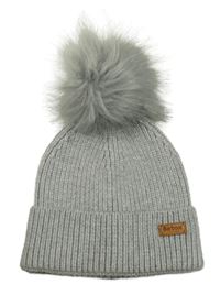 Šedá pletená čepice s bambulí 
