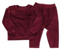 2 set - vínová sametová mikina s volánkem + tepláky Matalan