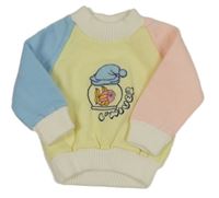 Žluto-modro-růžová mikina s výšivkou 