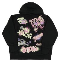 Černá mikina s nápisy a kapucí Primark