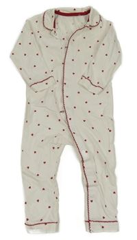 Bílý overal s červenými srdíčky 