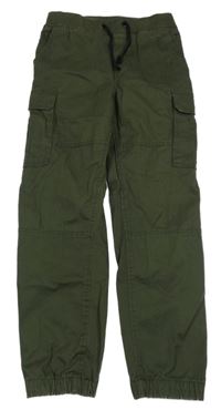 Tmavozelené plátěné cuff kalhoty H&M