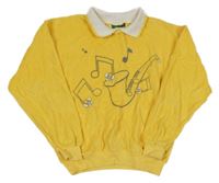 Žlutá sametová mikina s notami a límečkem 