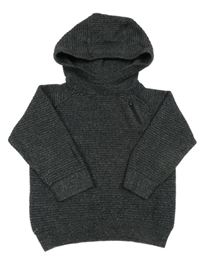 Antracitový žebrovaný svetr s kapucí Next