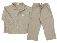 2 set - světlehnědá plátěná košile s nášivkou + kalhoty H&M