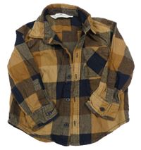 Hnědo-tmavomodrá kostkovaná košile H&M