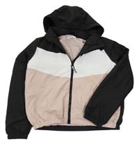 Světlerůžovo-bílo-černá šusťáková lehce zateplená bunda s kapucí H&M