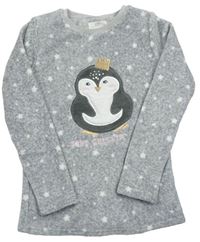 Šedá melírovaná chlupatá pyžamová mikina s tučňákem a hvězdami F&F