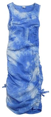 Modro-bílé batikované žebrované elastické šaty Shein