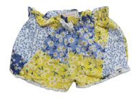 Modro-žluto-bílé květované bavlněné patchwork kraťasy Mantaray
