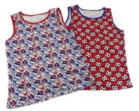 2x tílko - Červeno-modré pruhované s míči + bílo-modro-červené s nápisy a míči zn. Primark