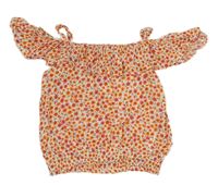 Bílo-oranžovo-růžový květovaný crop top s volánkem Page one young