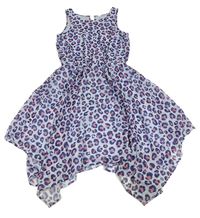 Světlemodro-tmavomodro-korálové šifonové šaty s leopardím vzorem H&M