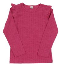 Růžové žebrované úpletové triko s volánky Shein