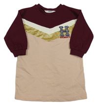 Světlerůžovo-vínovo-bílo-zlaté teplákové šaty s písmenem - Harry Potter H&M