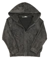 Antracitová žebrovaná sametová propínací mikina s kapucí H&M