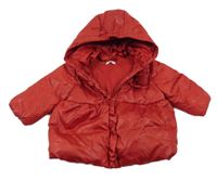 Červená šusťáková zimní bunda s 3D květem a kapucí Benetton