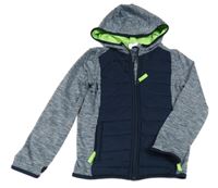 Tmavomodrá melírovaná thermo propínací mikina se šusťákovým prvkem a kapucí Topolino