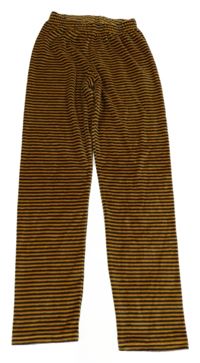 Medovo-tmavomodré pruhované sametové tepláky 