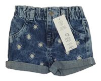 Nové - Modré riflové květované kraťasy F&F