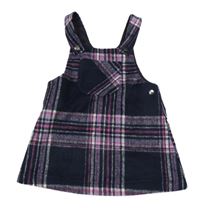 Tmavomodro-růžovo-bílé kostkované vlněné laclové šaty Nutmeg