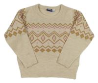 Smetanovo-růžovo-zlatý vzorovaný třpytivý svetr Lupilu